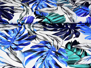 Jersey gro�e tropische Bl�tter, blau auf wei�