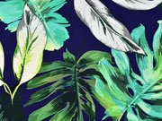 Jersey gro�e tropische Bl�tter, gr�n auf dunkelblau