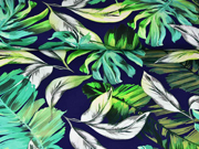 Jersey gro�e tropische Bl�tter, gr�n auf dunkelblau