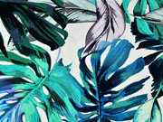 Jersey gro�e tropische Bl�tter, gr�n blau auf wei�