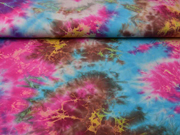 Jersey Batik, braun hellblau pink