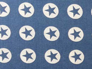 Baumwollstoff Sterne im Kreis 1,8 cm - weiss auf jeansblau