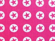 Baumwollstoff Sterne im Kreis 1,8 cm - weiss auf pink (fuchsia)