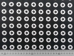 Baumwollstoff Sterne im Kreis 1,8 cm - weiss auf schwarz