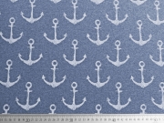 RESTST�CK 30 cm Sweatstoff French Terry Sweat gro�er Anker, weiss auf jeansblau