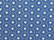 Stretchjeansstoff Sterne Punkte, wei� jeansblau