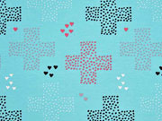French Terry bunte Kreuze und Herzchen, mint