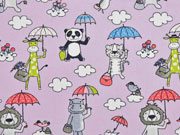 Baumwollstoff Tiere Regenschirm, flieder
