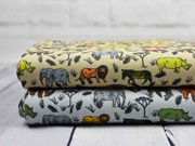 Baumwollstoff Tiere Safari Afrika, beige