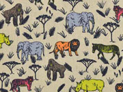 Baumwollstoff Tiere Safari Afrika, beige