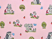 Baumwollstoff Waldtiere Igel Hasen, rosa