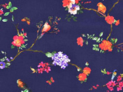 Baumwollstoff Blumen V�gel Digitaldruck, dunkelblau