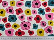 Sweatstoff bunte Blumen Bl�ten angeraut, hellgrau meliert