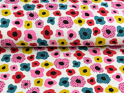 Sweatstoff bunte Blumen Bl�ten angeraut, hellgrau meliert