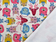 Sweatstoff Hirsche B�ren Katzen angeraut, altrosa hellblau hellgrau meliert