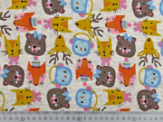 Sweatstoff  Hirsche B�ren Katzen angeraut, senfgelb braun hellgrau meliert