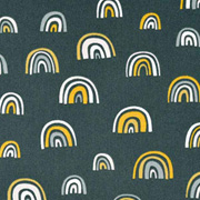 Baumwollstoff Regenb�gen allover, ockergelb dunkelgr�n