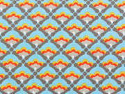 Popelin Mango Bango F�chermuster- hellblau/gelb