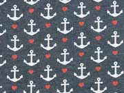 RESTST�CK 35 cm Jersey Anker & Herzchen, dunkelblau melange