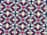 Viskosejersey grafisches Muster, mint dunkelblau