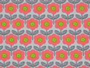 Baumwollstoff Retroblumen, aprikot hellgrau