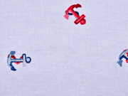 Baumwollstoff gestickter Anker, hellblau meliert