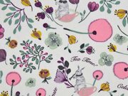 Baumwolle Blumen Hasen Tea time Celebrate, weiss