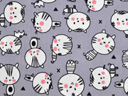 Baumwollstoff Katzen Happy Cats, grau
