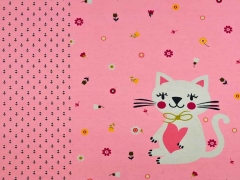 Jersey Katze Blumen Panel 3 in 1, rosa