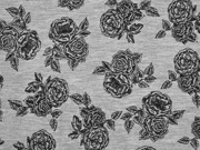 Viskosejersey Rosen, grau melange schwarz