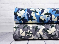 French Terry Sweat Flugzeuge Camouflage, blau