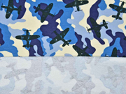 French Terry Sweat Flugzeuge Camouflage, blau