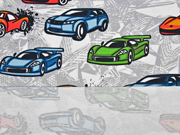 French Terry Sweat Racing cars, hellgrau