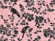 Viskosejersey V�gel und Rosen,  aprikot melange