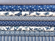 Baumwollstoff Muschelmuster, wei� indigoblau