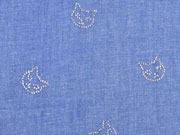 RESTST�CK 98 cm leichter Jeansstoff Glitzerkatzengesichter, jeansblau