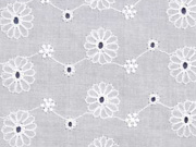 bestickter Baumwollstoff Lochstickerei Margeriten, weiss