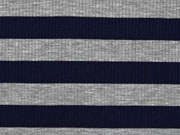 Viskosejersey Streifen gerippt,  navy grau melange
