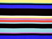 Viskosejersey Rippen bunte Streifen, schwarz