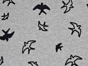 angerauter Sweat beflockt V�gel, schwarz/hellgrau