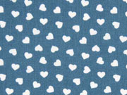 Baumwollstoff kleine wei�e Herzen, jeansblau