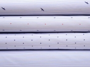 RESTST�CK 35 cm Stretchbaumwolle Streifen & Schwalben, bleu wei�