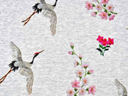 angerauter Sweat Kranich & Blumen, grau melange