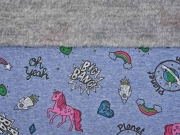 Alpenfleece Sweat Einhorn Oh Yeah Glitzer, jeansblau meliert