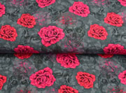 Jersey Digitaldruck Rosen Totenk�pfe, pink dunkelgrau