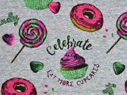 Jersey Digitaldruck Donuts Cupcakes, grau meliert