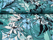 Viskosejersey Blumen, mintgr�n hellblau