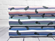 Jersey Streifen mit Federn, dunkelblau grau weiss