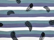 Jersey Streifen mit Federn, petrol grau weiss