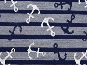 Jacquardjersey Strickjersey Anker Streifen Glitzer, dunkelblau